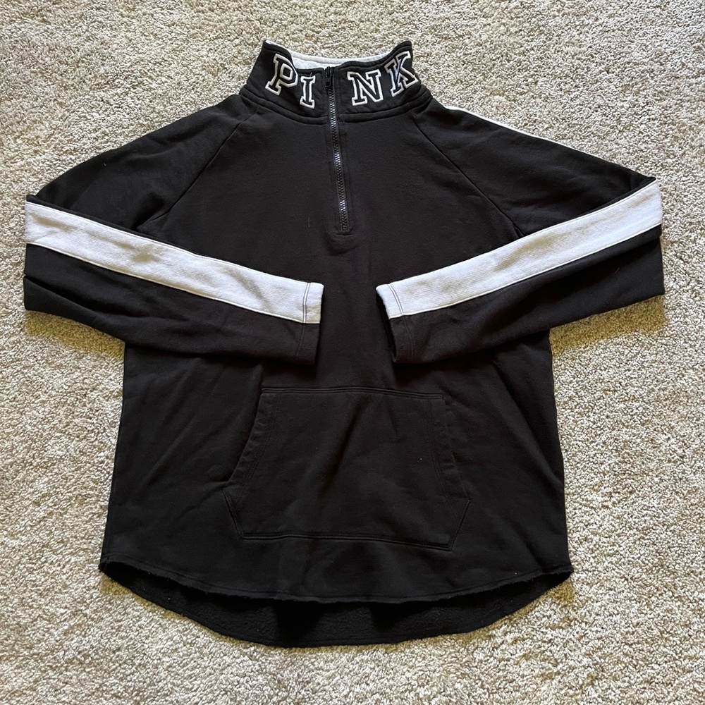 Victoria’s Secret PINK Women’s Black 1/4 Zip Sweatshirt Size Medium Athleisure